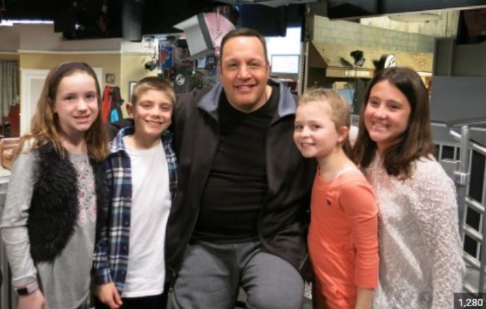 Kannon Valentine James with his father, Kevin James, and siblings